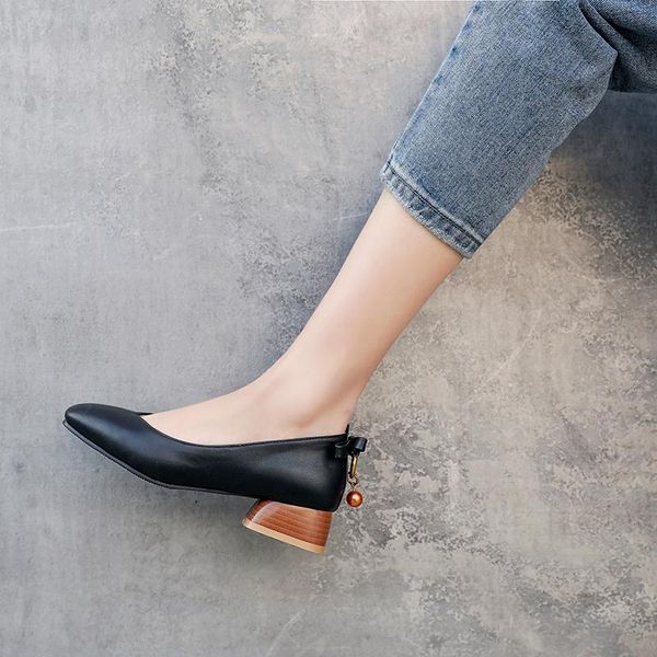 

square toe shoes women's 41 middle heel 4243 retro british style thick single nude pink fairy dress, Black