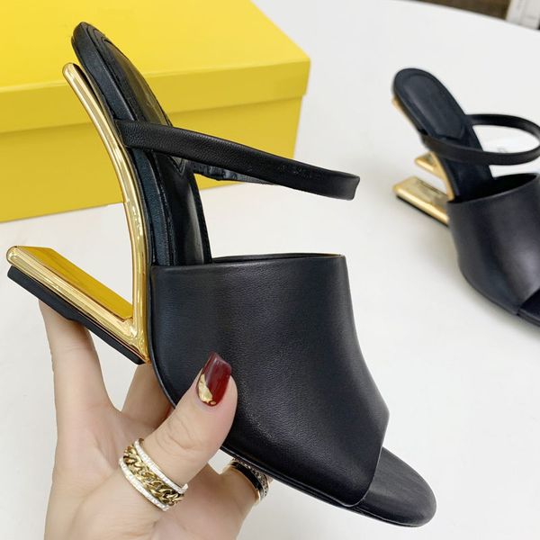 

summer luxury designers slippers high heeled sandals real leather design heel height 8 5 cm 8 colors and appea306v, Black