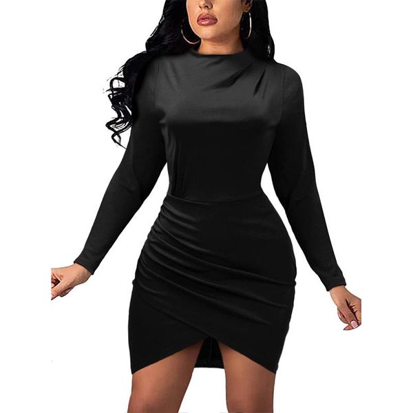 

casual dresses avv 2021 autumn woman fashion irregular dress solid zipper round neck long sleeve high waist ladies party, Black;gray