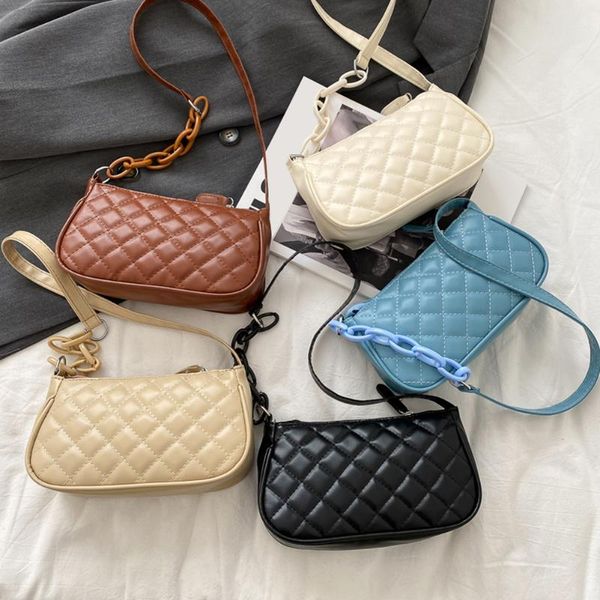 

evening bags fashion lattice pattern crossbody handbag chain casual women solid color totes pu leather portable shoulder underarm bag