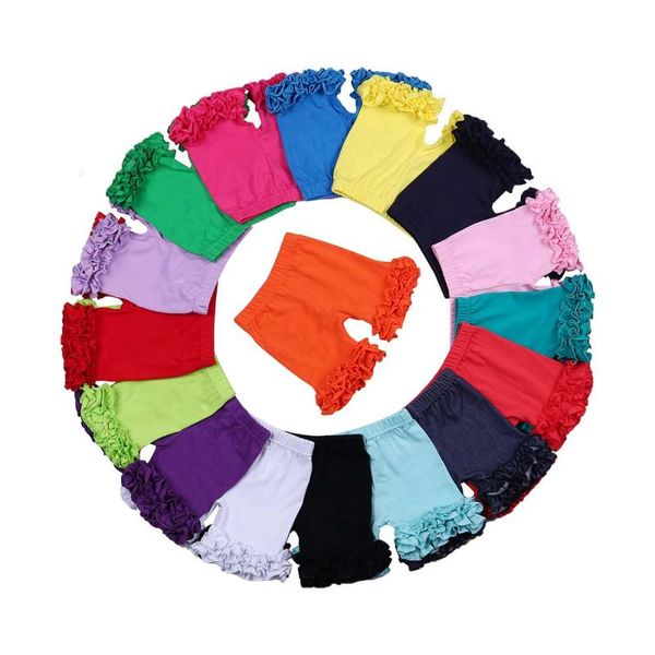 

shorts europe summer baby cotton three ruffle solid color girls kids knit icing shorties, Black