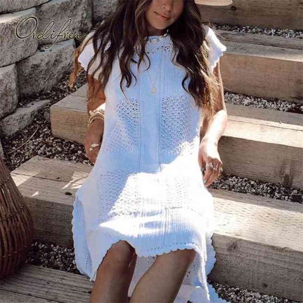 

summer women white beach dress short sleeve hollow out knitted 210513, Black;gray