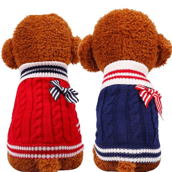 

dog apparel winter bowknot sweater small clothes puppy for pet knitting crochet cloth christmas jacket decoration