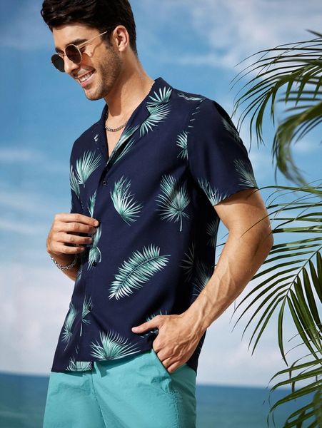

men tropical print shirt k6fl#, White;black