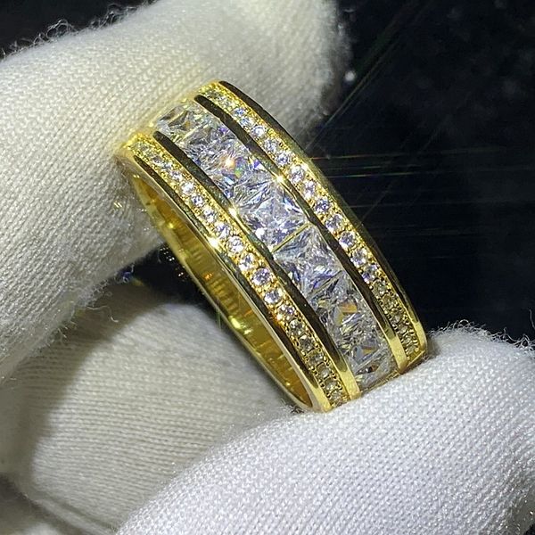 Anéis de casamento exclusivos da marca Choucong, joias de luxo, prata esterlina 925, preenchimento de ouro 18 K, corte princesa, topázio branco CZ, festa de diamante, anel de banda de noivado, presente masculino