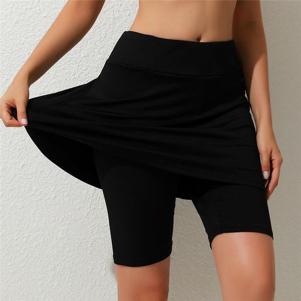 

women's leggings fitness knee length pants casual middle waist tennis sports five points skirt leggins, Black