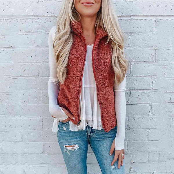 

women's red cashmere vest zippered sleeveless jacket turn-down collar warm comfortable leopard print casual slim coat female 210507, White