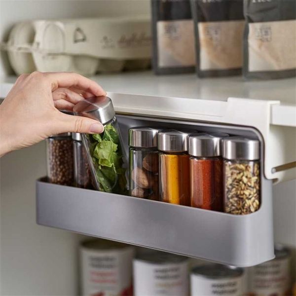 Home Cucina Autoadesiva Autoadesiva Parete sotto-Shelf Spice Armadio Organizzatore Bottle Storage Storage Supplies 211102