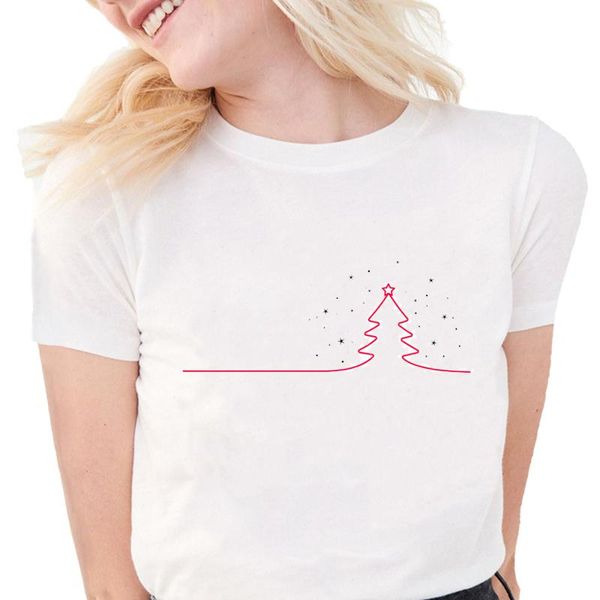 

women's t-shirt line red female fashion christmas tree print t shirt harajuku plus size soft cotton white graphic tees women