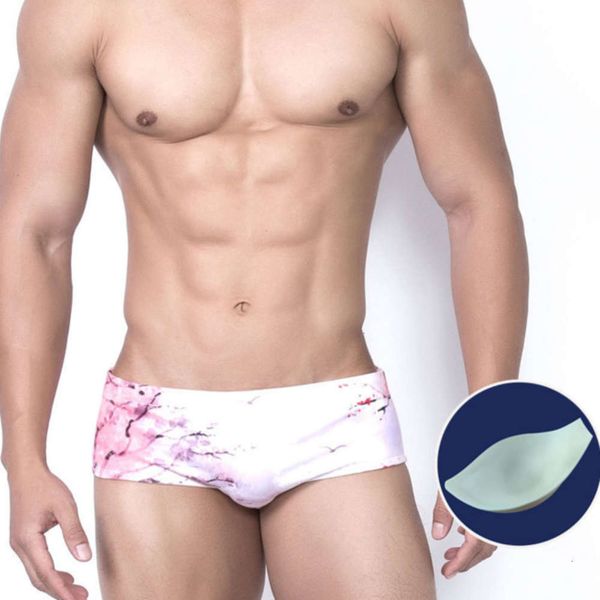 

blossom print men's peach swimming trunks men swimwear push up pad swimsuit man beach swim briefs wear bathing suits