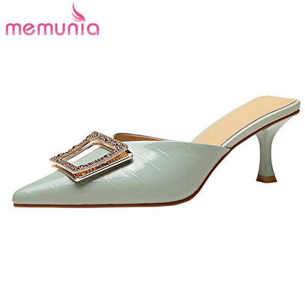 

est thin high heels party wedding shoes women slipper patent leather pointed toe summer slippers, Black