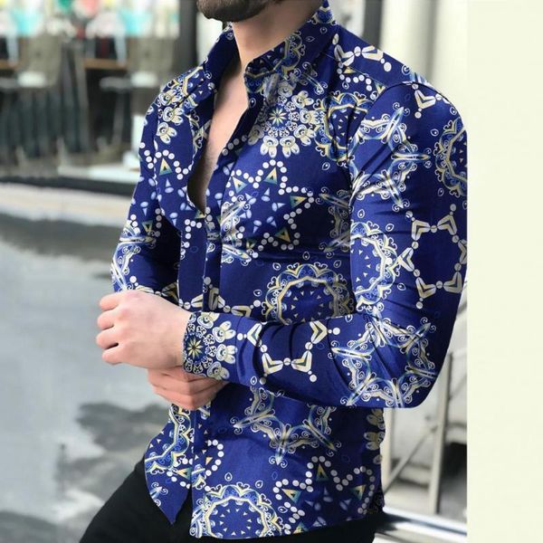 

men's casual shirts summer floral printed shirt slim office business mens long sleeve lapel buttons for male streetwear, White;black