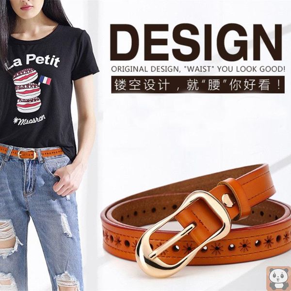 

belts cowhide belt fashion women's hollow word buckle casual, Black;brown