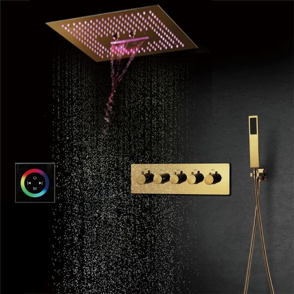 

bathroom shower sets large rain systems set villa gold 40*40cm music led head panel faucets thermostatic mixer brass