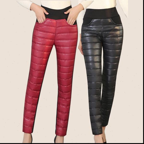 

snow wear black warm women capris sweatpants arrival casual leggings trousers high waist thicken down cotton ladies pants, Black;white