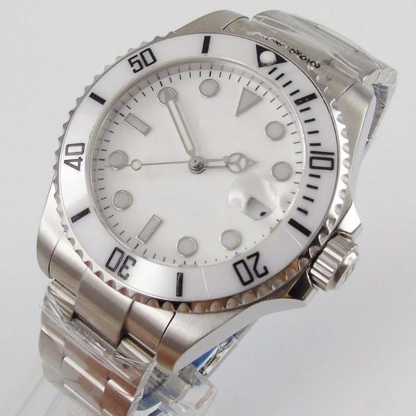 

wristwatches 24 jewel nh35 movement 40mm mechanical men's watch sapphire glass stainless steel bracelet brushed oyster luminous dial, Slivery;brown