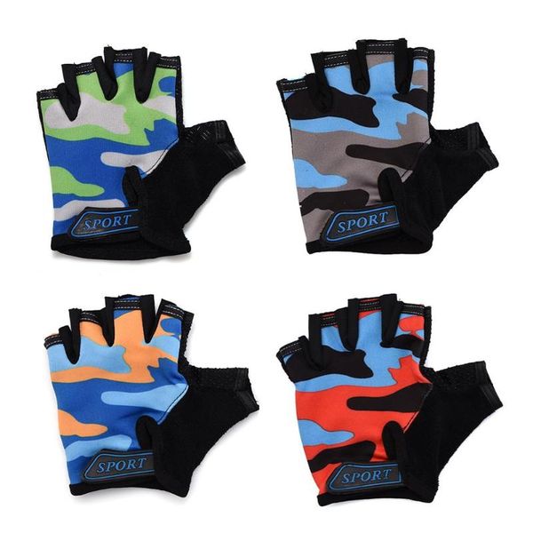 

cycling gloves kids camouflage children's half finger bicycle non-slip bike riding equipment for sports, Black