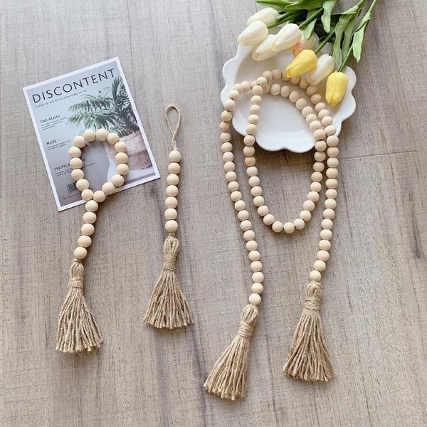 

decorative objects & figurines 6pcs wood bead garland with tassels linen rope string for farmhouse rustic country wall hanging decoration