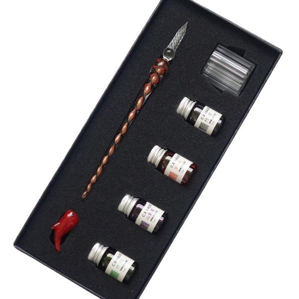 

7pcs/set spiral pattern glass pen dip writing ink crystal signature pens set for school decoration gifts art supplies fountain
