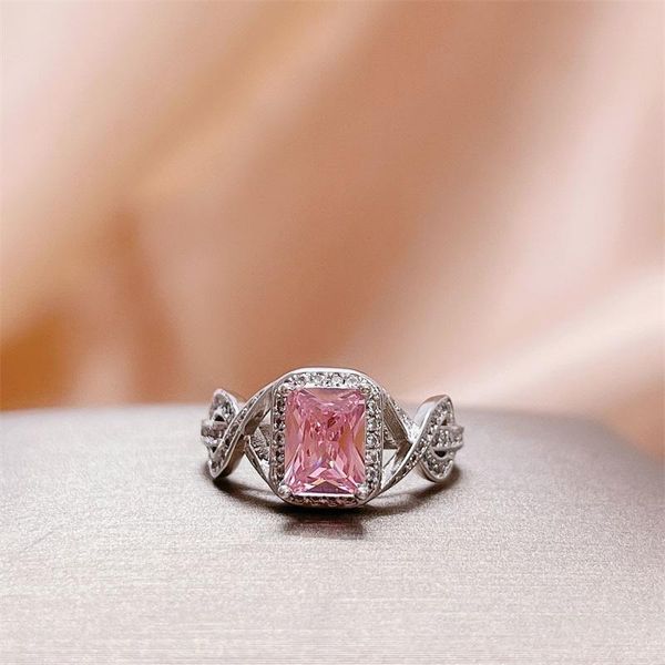 

cluster rings bague ringen classic 925 sterling silver women ring with pink color square gemstones wedding party wholesale gift size 6-10, Golden;silver