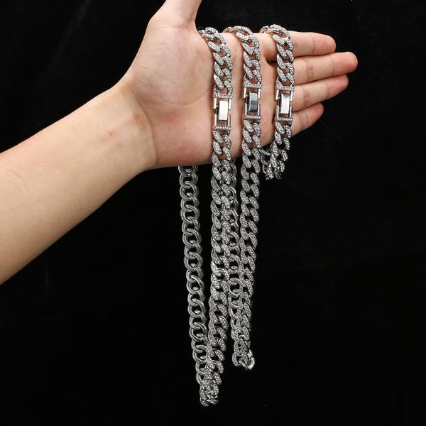 

chains ascona gold iced out cuban chain for men hip-hop necklace 15mm width 76cm length it will shine more because is wider, Silver