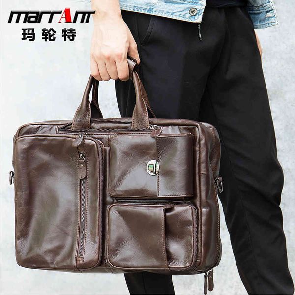 

men's manant leather briefcase cowhide 17 inch computer busins multifunctional leather men's handbag