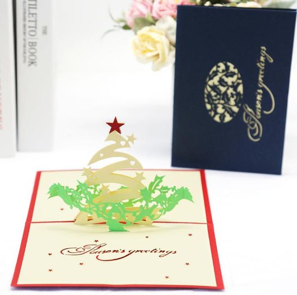 3D Tebrik Kartı Noel Tebrik Dekorasyon Christmass Kartları Okuma Kartları için Noel Ağacı Pop Up Tebrik