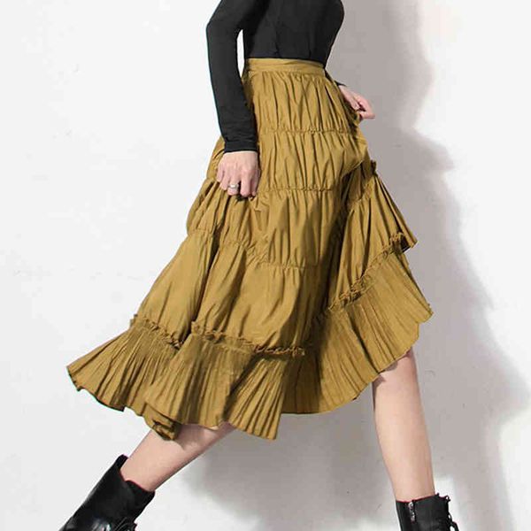 

skirts vintage ruched skirt for women high waist patchwork midi temperament skirts female fashion clothing 2021 tide, Black