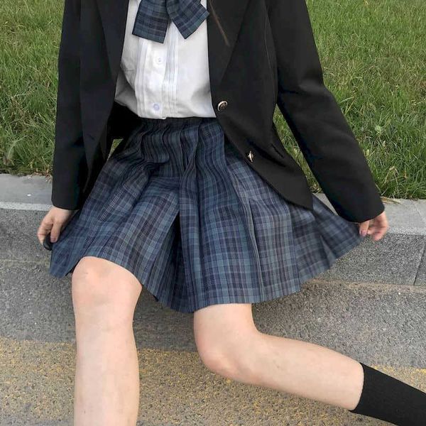 

jk uniform plaid skirt orthodox student japanese college style kawaii soft girl high street dress harajuku bottom lovely 210526, Black