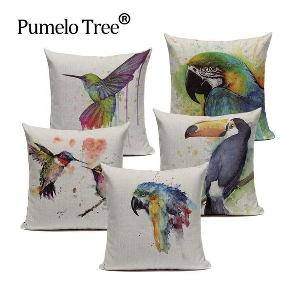

cushion/decorative pillow stylish parrot case cotton linen watercolor starling almofadas 45cmx45cm square home bird