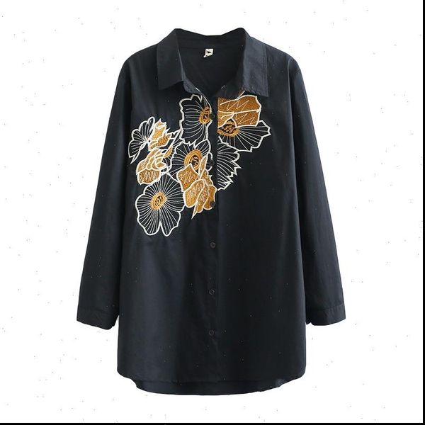 

autumn floral womens shirts long sleeve embroidery loose oversize clothing k91 9013, White