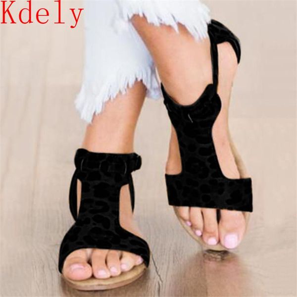 

summer comfortable flat women's sandals fashion casual wild open toe buckle plus size women 35-43, Black