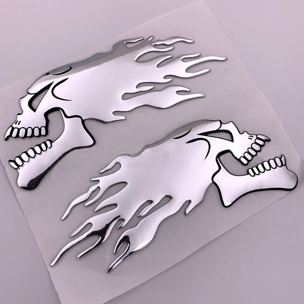 2 pezzi/coppia adesivi per auto 3d Halloween Silver Chrome Ghost Head Auto Motorcycle Auto Auto Auto Styling Decoration Emblem Decals Sticker