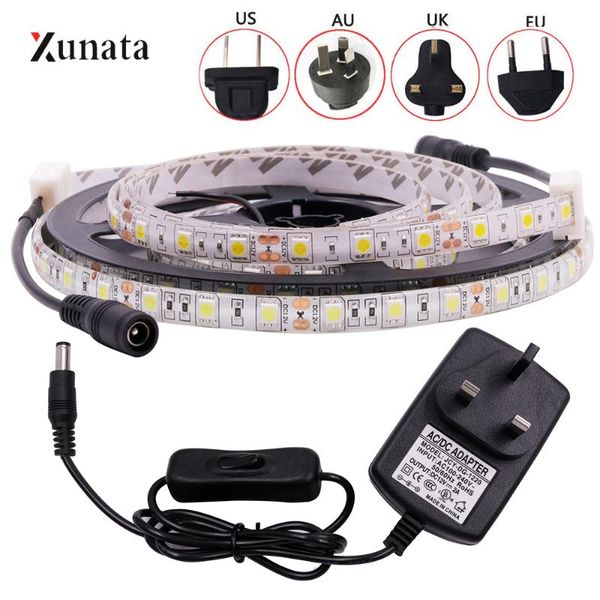 

strip light smd 60leds/m flexible tape waterproof ribbon with dc connector eu/us/au/uk plug for decoration strips led