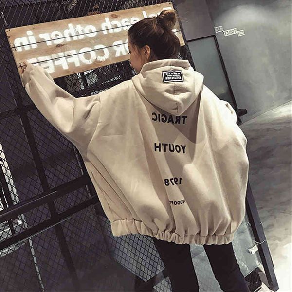 

women's hoodies & sweatshirts qfnqyx jacket with hoodie female jacket, korean style, autumn, harajuku, bf, loose, student, plus velvet,, Black