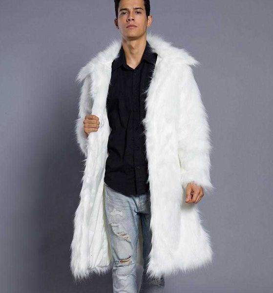 

men's fur & faux s/3xl mens imitation long section large size casual fake jackets warm winter autumn leather coats jaqueta de cour, Black