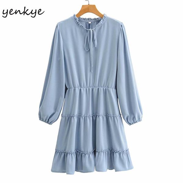 

casual dresses spring autumn women solid color elegant dress lace up o neck long sleeve elastic waist a-line female plus size vestido, Black;gray