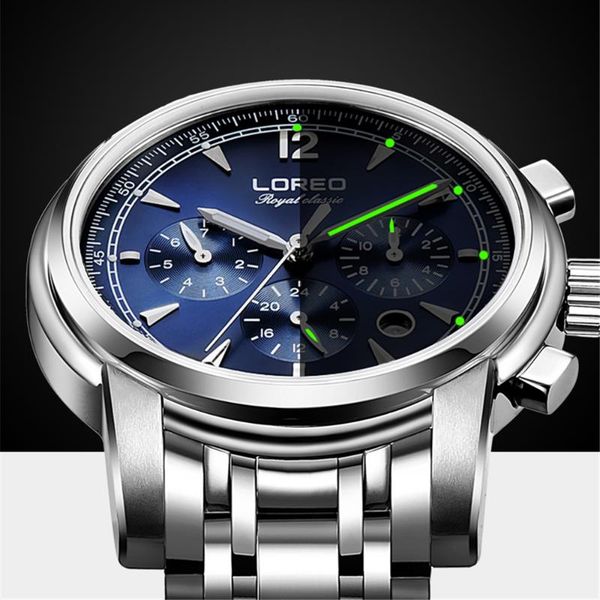 

wristwatches loreo mens watches automatic mechanical watch men full steel business waterproof sport relogio masculin, Slivery;brown