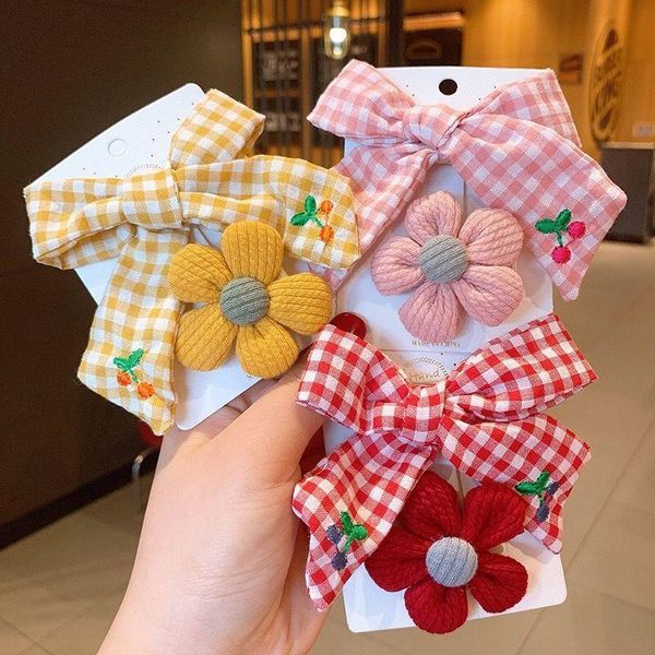 

hair accessories 1 set children cute cartoon flower fruit rubber bands hairpins girls lovely clips kids gift, Slivery;white