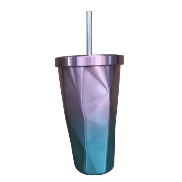 

cups & saucers stainless steel tumbler with straw and cold double wall drinking coffee mugs 500ml irregular diamond lid (and