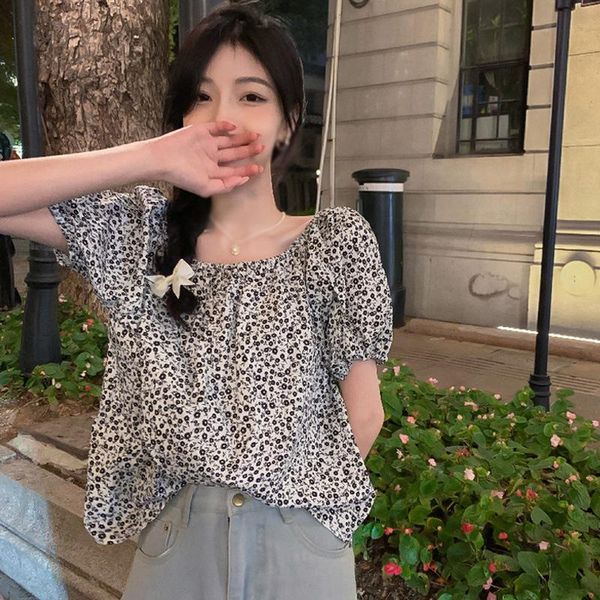 

women's blouses & shirts summer short sleeve shirt female women floral slash neck sweet chiffon, White
