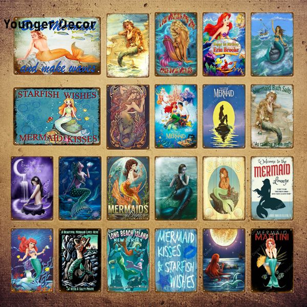 

beach island metal signs vintage ocean mermaid poster wall sticker pub bar bath room decor bar outdoor decorative plate yi-008