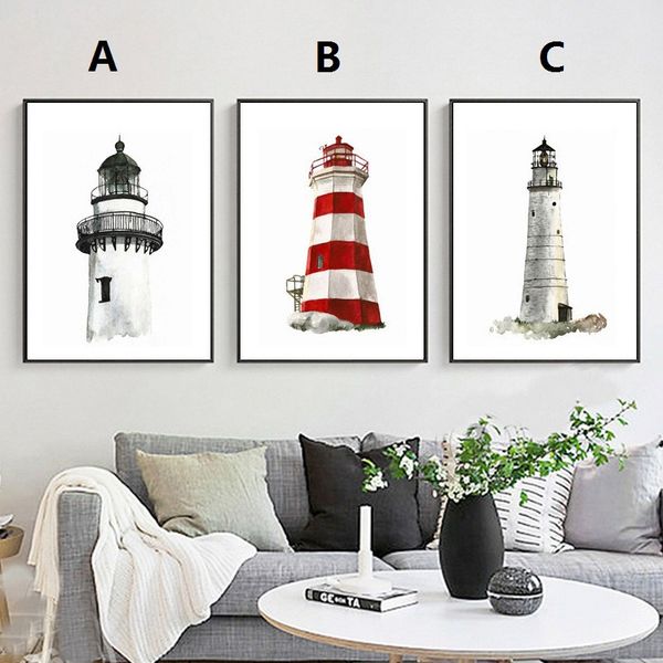 

unframed painting mediterranean lighthouse nordic poster wall decoration art