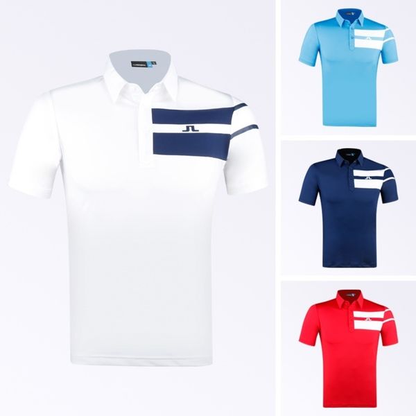 

Breathable quick drying men's T-shirt, golf clothing, moisture absorption, solid knitting, White;black