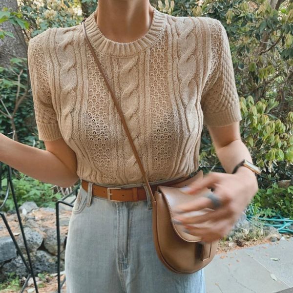

women's sweaters 2021 spring and early season twist hook flower hollow round neck sleeves simple fashionable bottoming sweater women, White;black