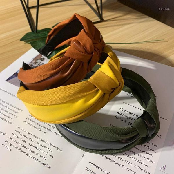 

fashion cloth leather fabrics hair accessories for women solid color headband wide knotted hairband girls headwear hoop1