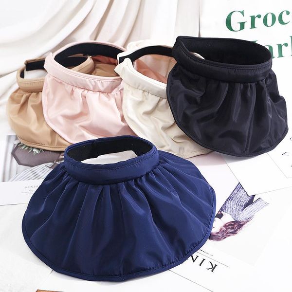 

wide brim hats korea style colorful summer hat women's sun visor anti-ultraviolet elastic hollow casual caps, Blue;gray