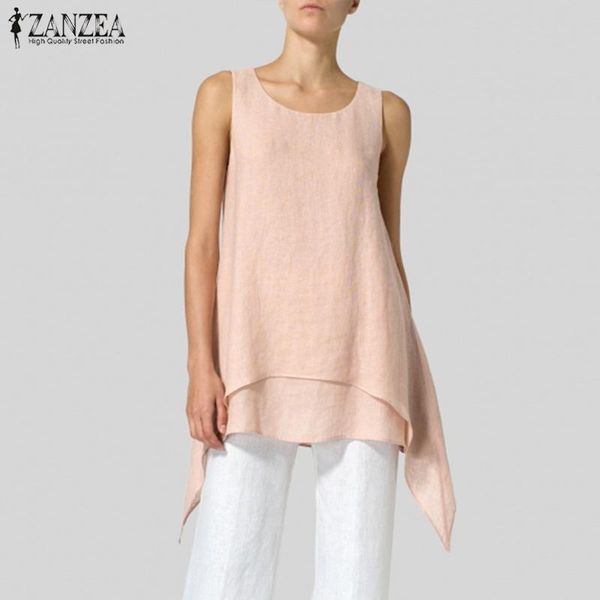 

women's blouses & shirts zanzea women blouse casual asymmetrical tanks elegant summer sleeveless shirt female solid chemise tunic ol w, White