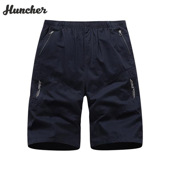 

huncher mens cargo shorts men 2021 summer solid side pockets seven points short streetwear casual cotton pants dark blue men's, White;black