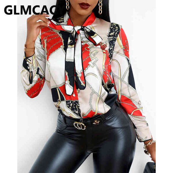 

women tie neck scarf print long sleeve casual shirt elegant blouse, White